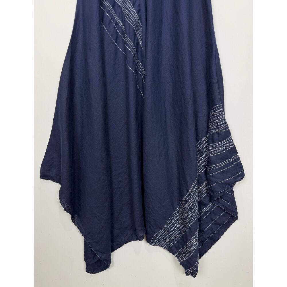 Eileen Fisher Irish Linen Asymmetric Handkerchief Hem Dress Blue Large Lagenlook - Picture 8 of 11